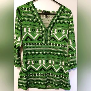 Vintage INC Green & Black Top. V neck, 3/4 Sleeve.